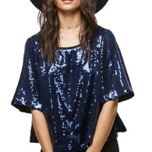 FREE PEOPLE Sequin Crop Top Flutter Sleeves EUC
